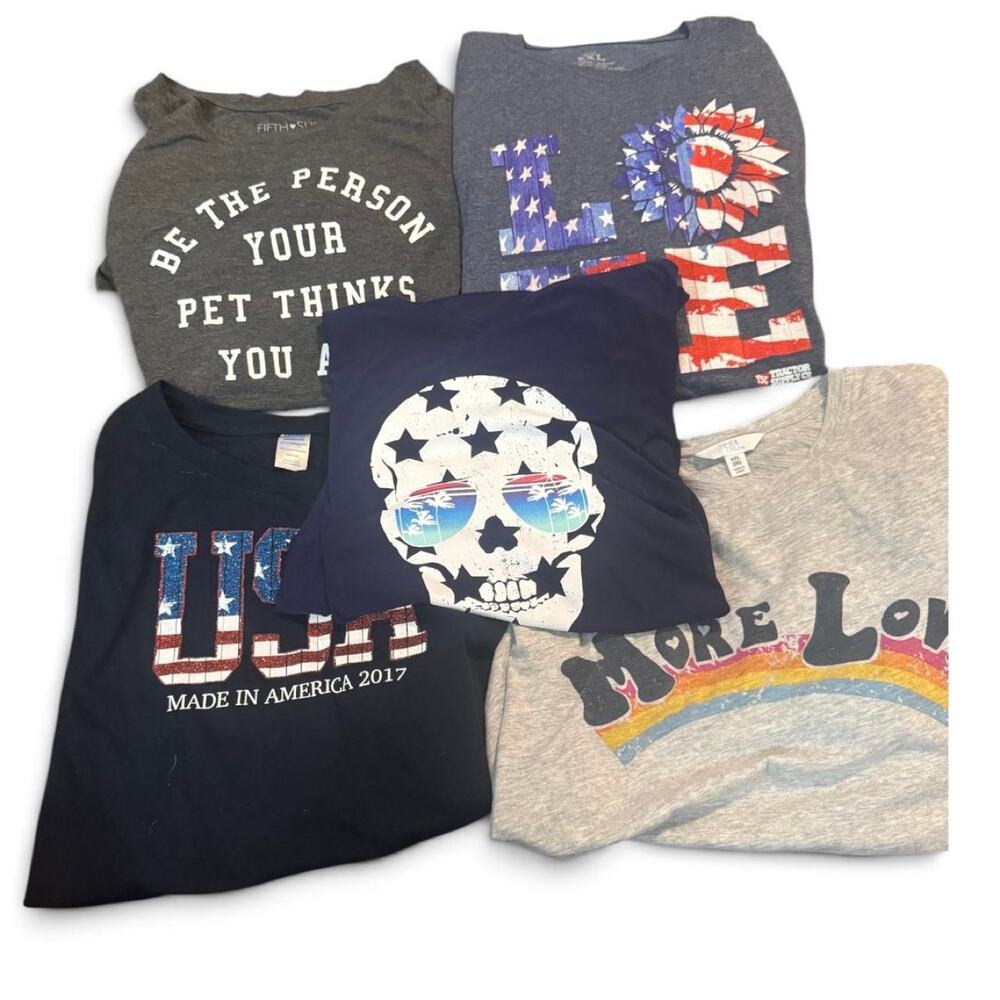Women’s 2XL Graphic T-Shirt Bundle Lot of 5 Patriotic Casual Tees